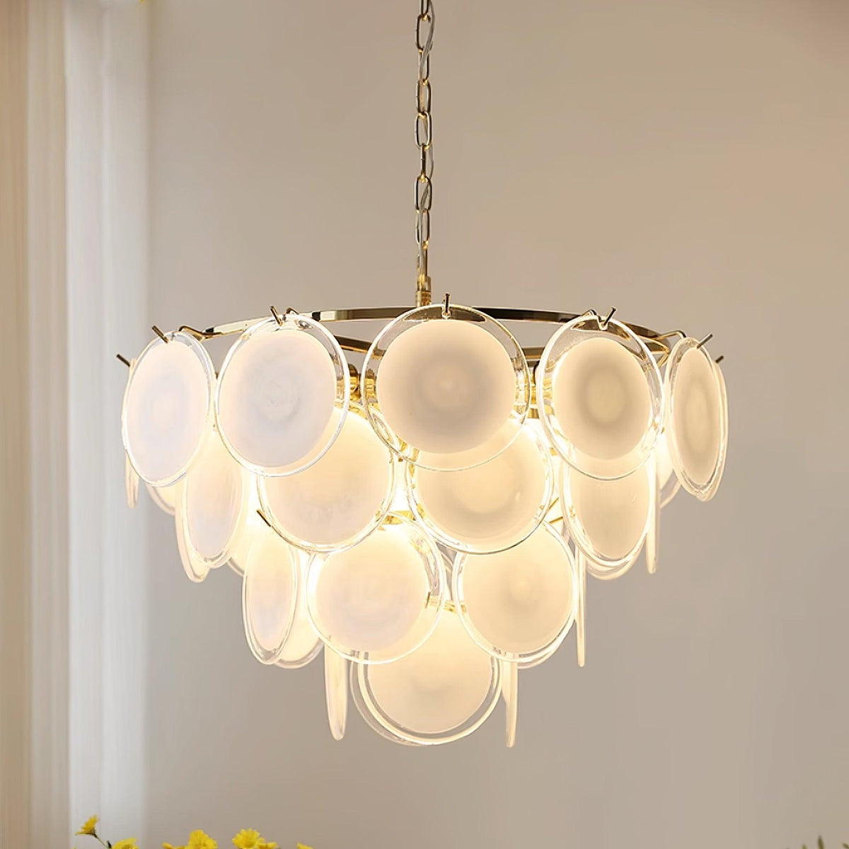 Lumirae Chandelier Cascading Frosted Glass Discs