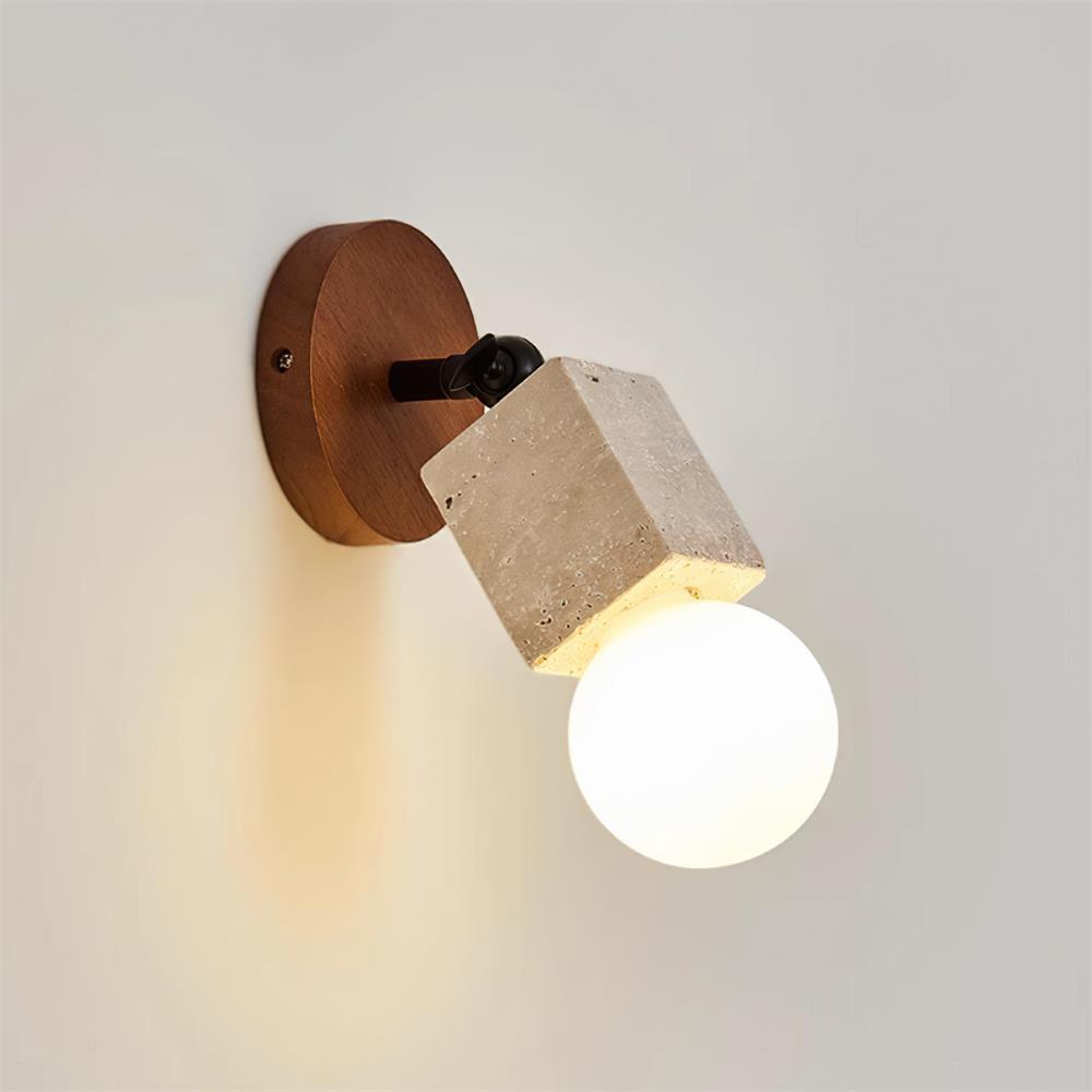 Tavaenne Cute Travertine Wall Lamp Wood Plate