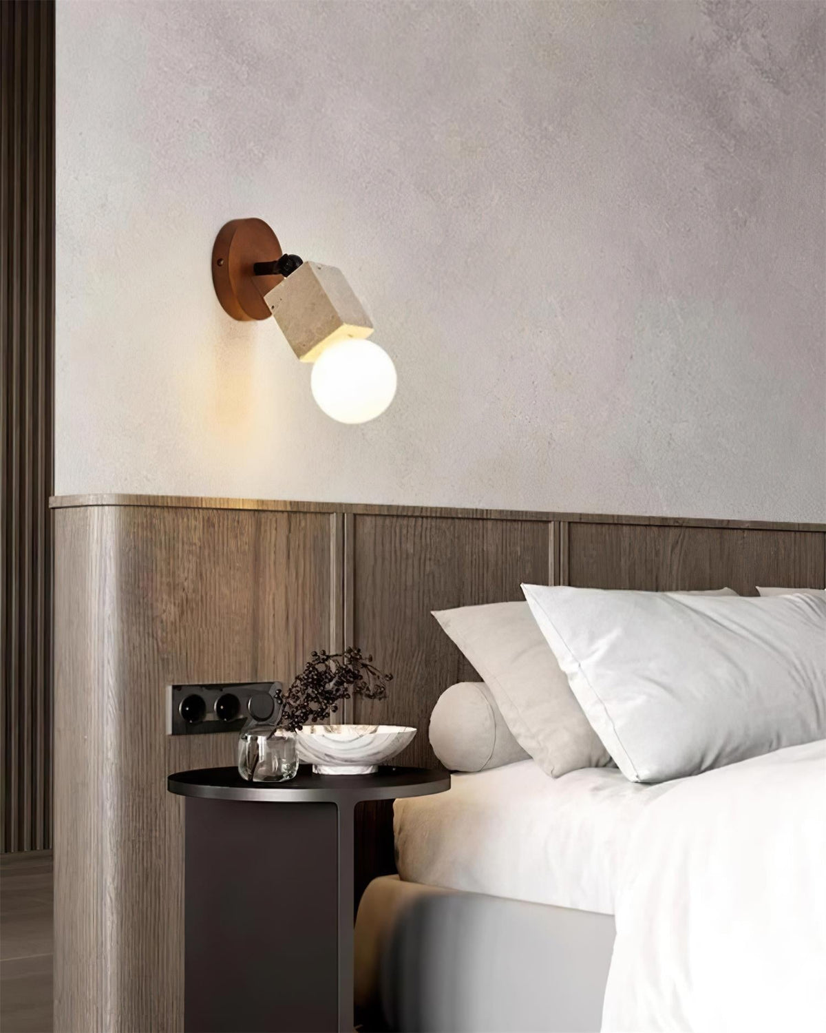 Tavaenne Cute Travertine Wall Lamp Wood Plate