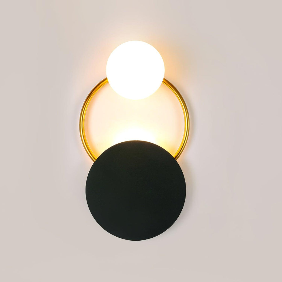 Bolitut Modern LED Triple Rings Wall Lamp, Metal/Glass, Gold/Black, Bedroom