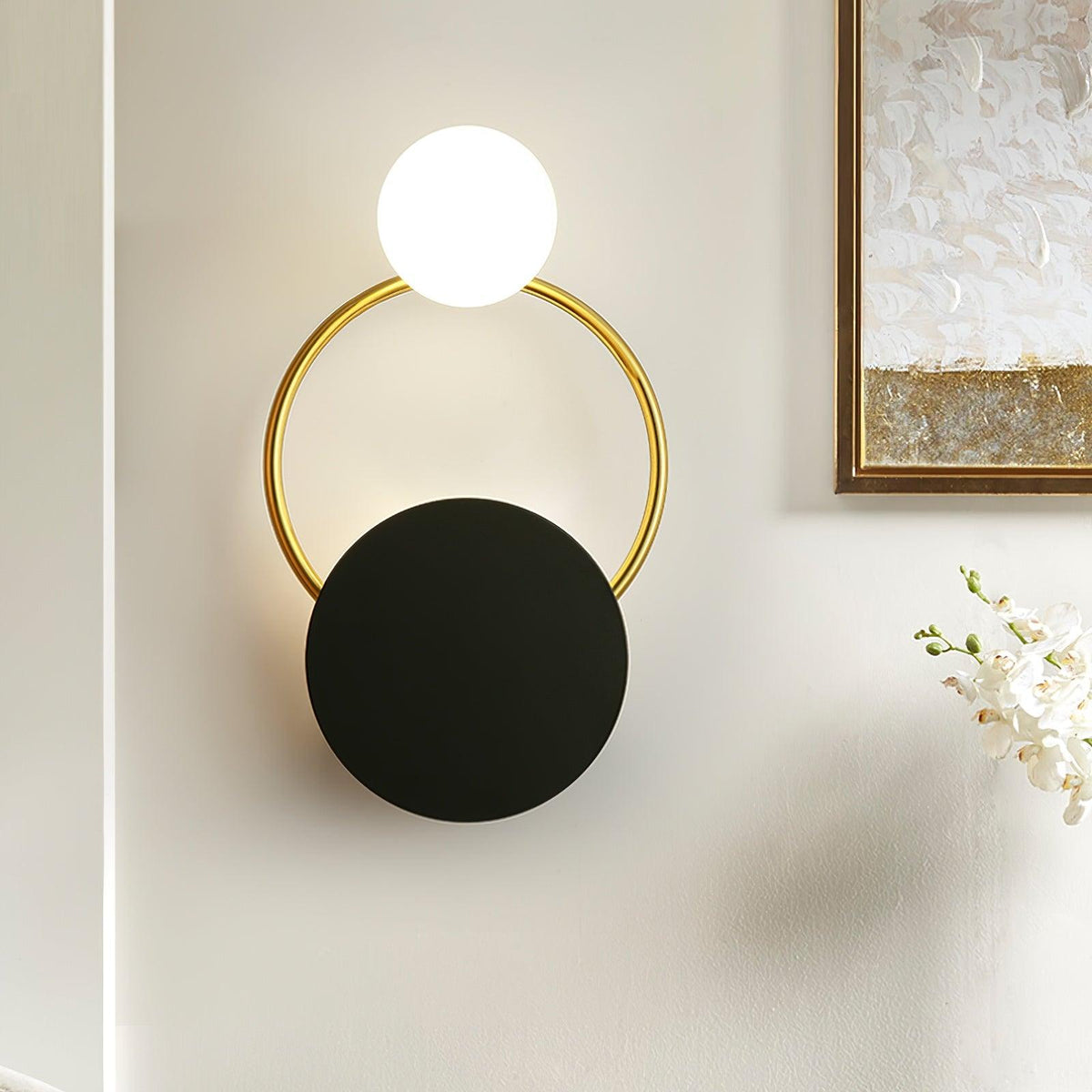 Bolitut Modern LED Triple Rings Wall Lamp, Metal/Glass, Gold/Black, Bedroom