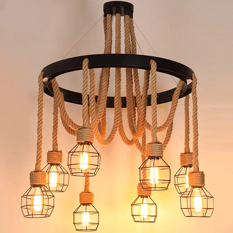 Kikaral Retro Industrial Globe Chandelier Black Metal Bar/Living Room
