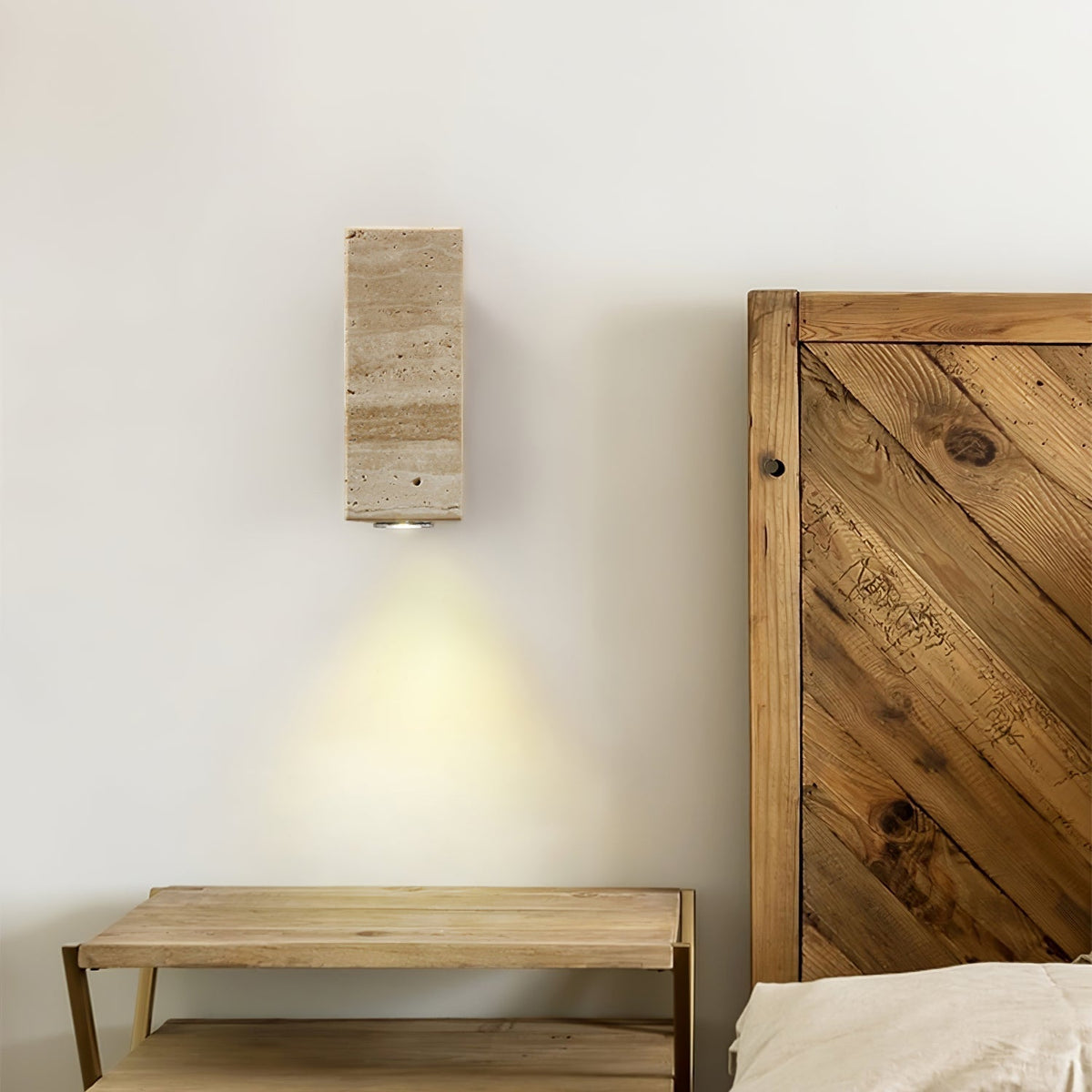 Valalaria Plug-In Rectangular Travertine Wall Light