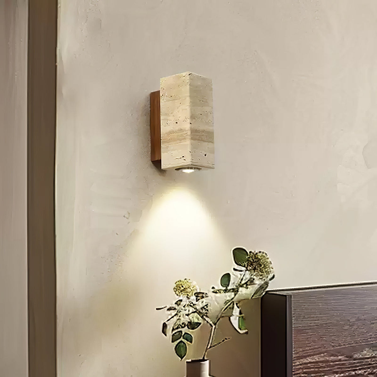 Valalaria Plug-In Rectangular Travertine Wall Light