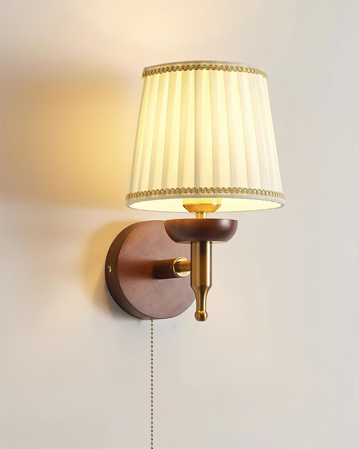 Blixen Wall Lamp Fabric Classic Gold Walnut Bedroom