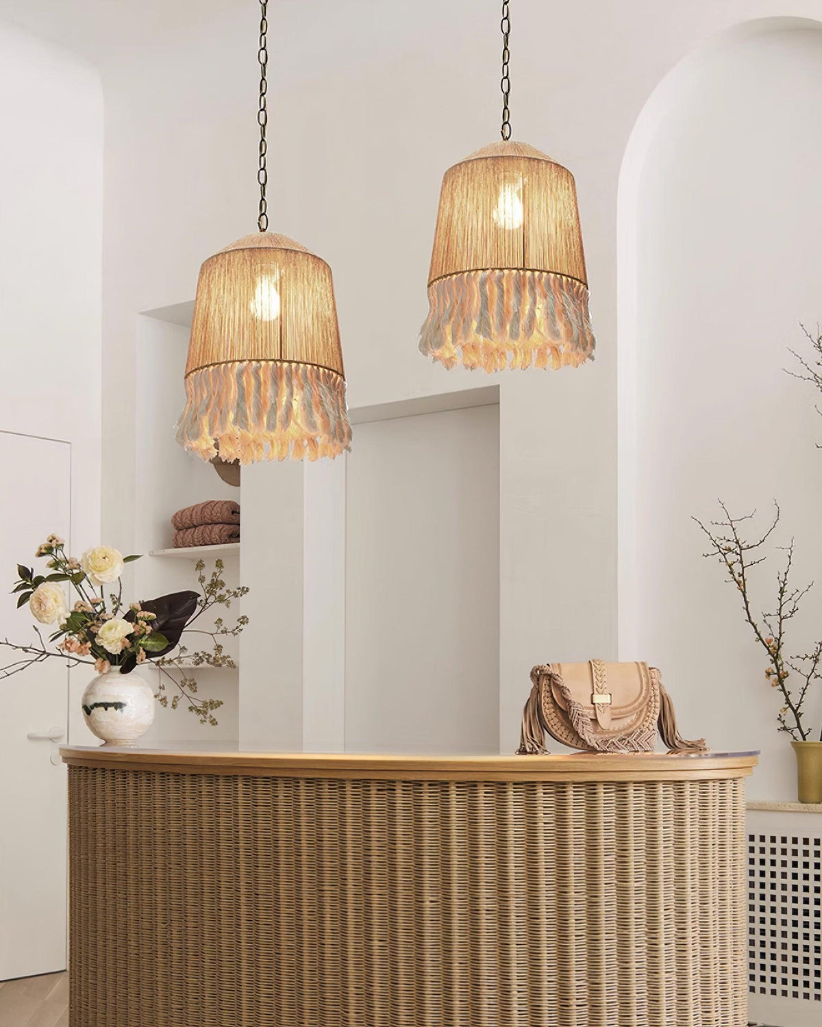 Fioeiella Pendant Lamp Cotton Yarn Ruffled Fringe Handmade