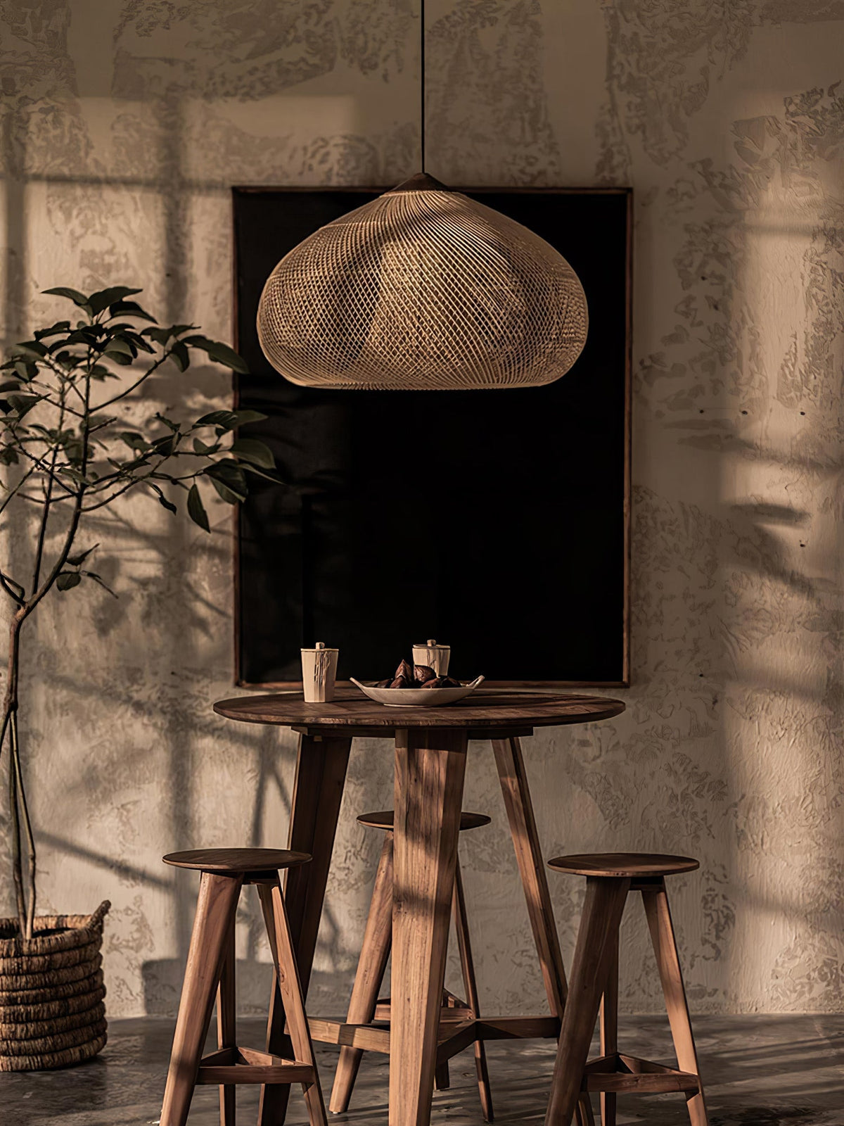 Braided Rattan Swag Pendant Lamp