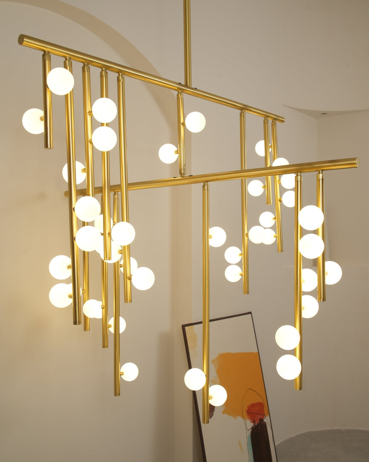Bara Geometric Brass Linear Pendant Light Chandelier