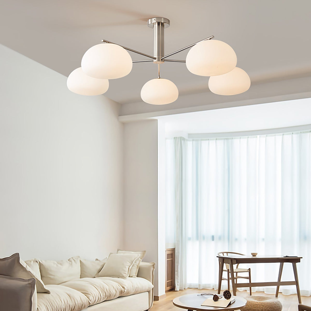 Nebobas Modern LED Metal Multi Glass Globe White Lampshade Bedroom Living Room Pendant Light, Gold/Nickel