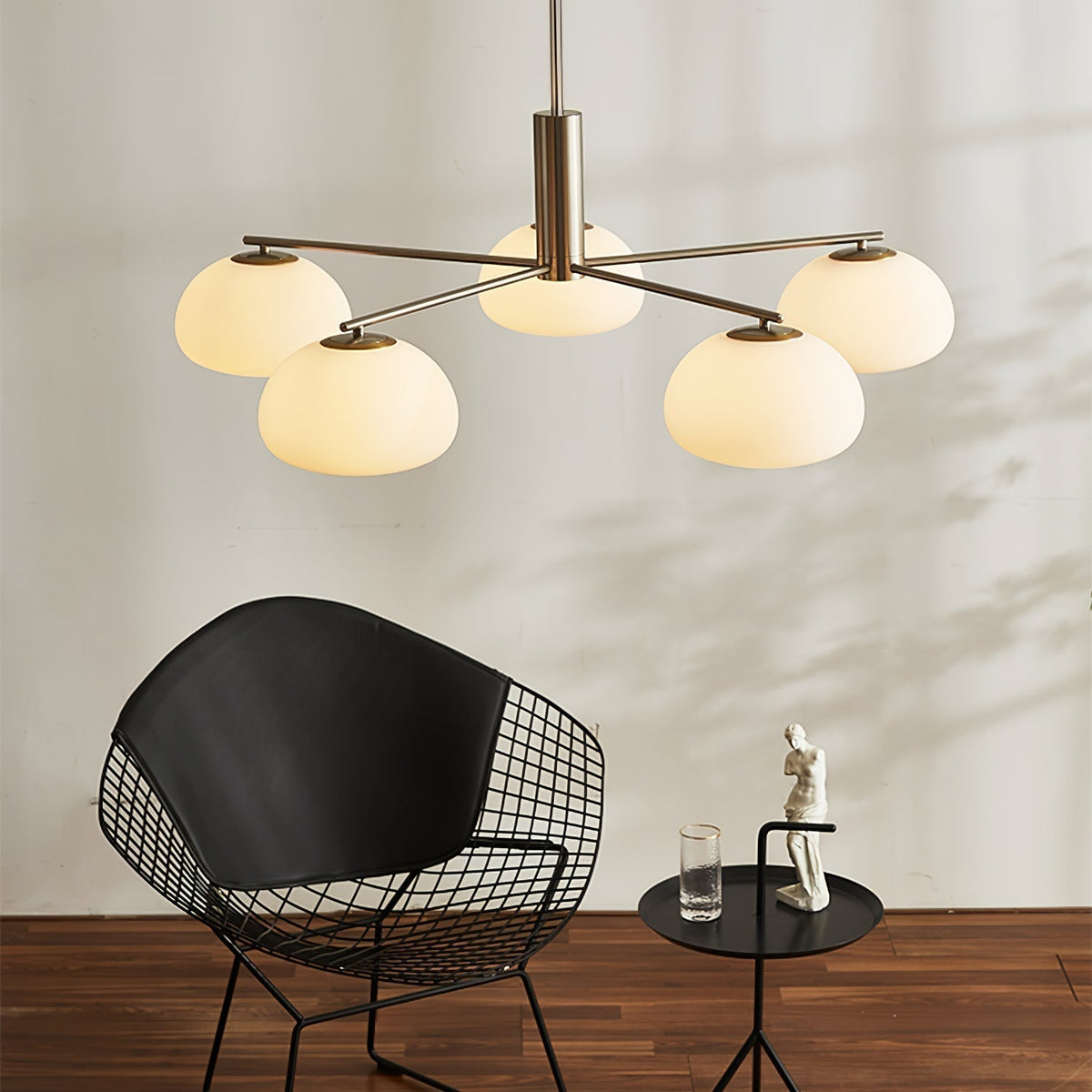 Nebobas Modern LED Metal Multi Glass Globe White Lampshade Bedroom Living Room Pendant Light, Gold/Nickel