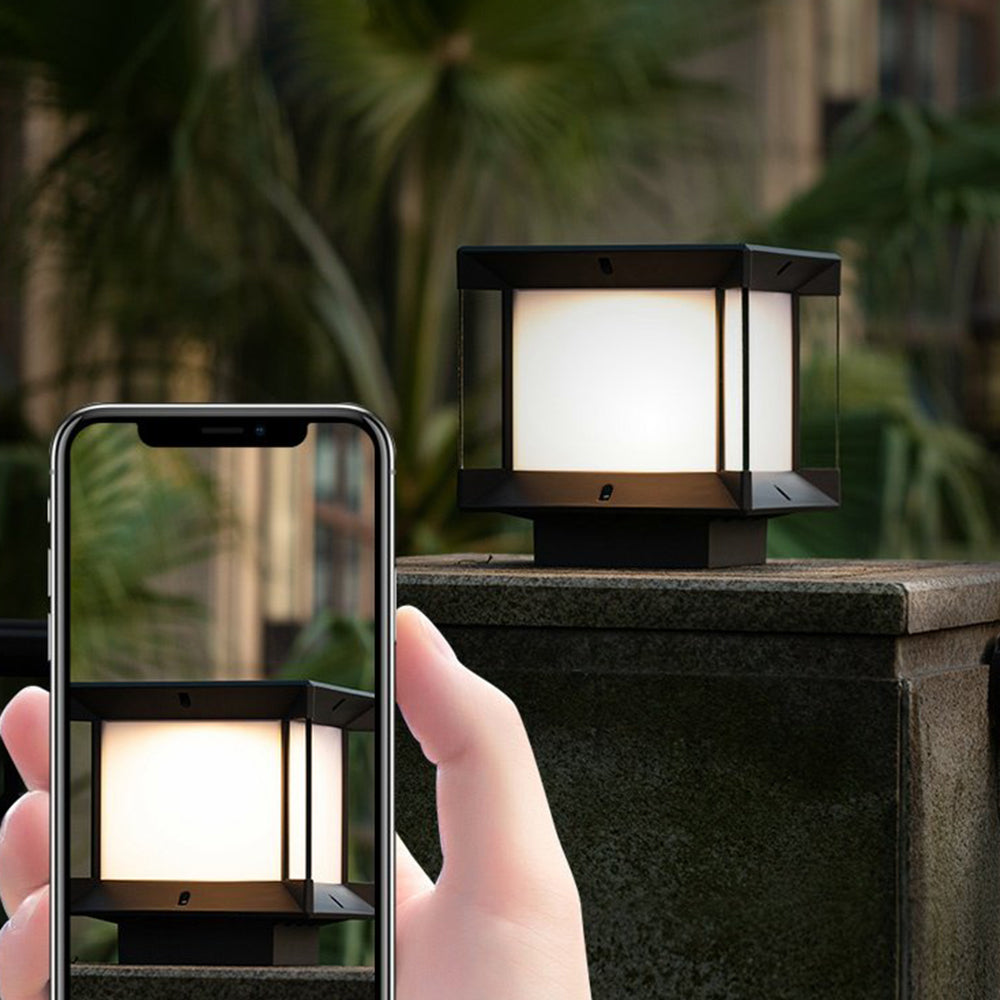 Piluger Modern Rectangular Metal Glass Outdoor Lamp, Black/Black-Gold