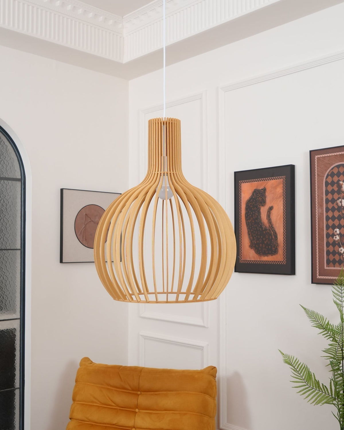 Avenorielle Sculptural Birch Open-Frame Pendant Lamp