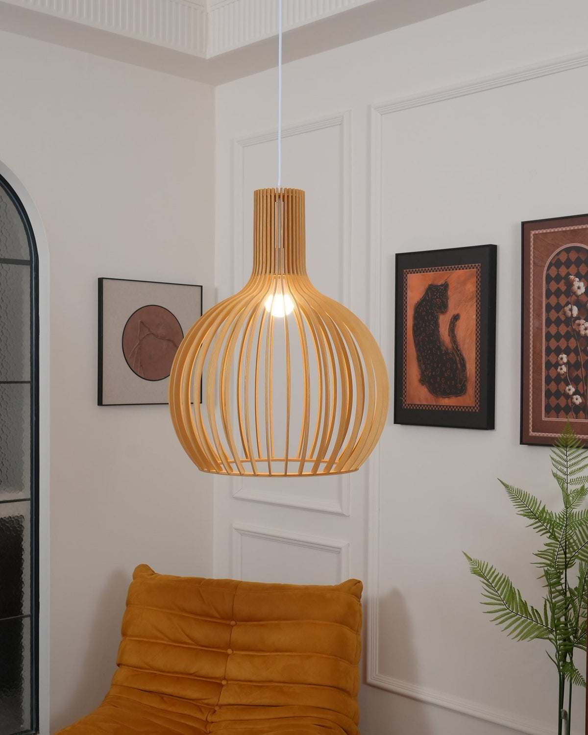Avenorielle Sculptural Birch Open-Frame Pendant Lamp