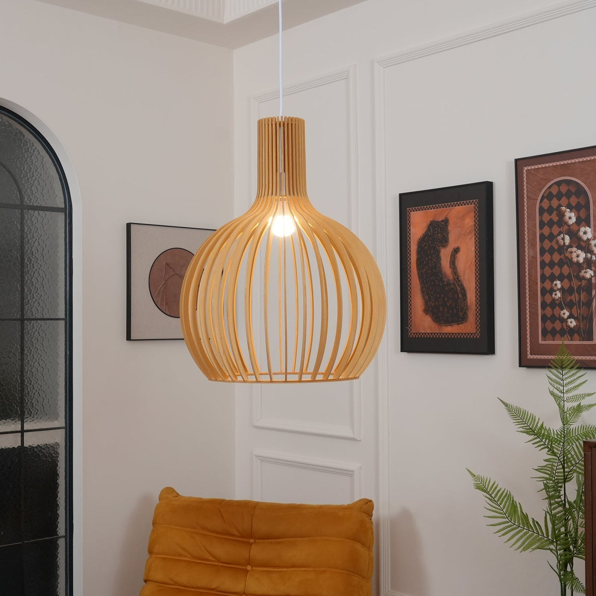 Avenorielle Sculptural Birch Open-Frame Pendant Lamp
