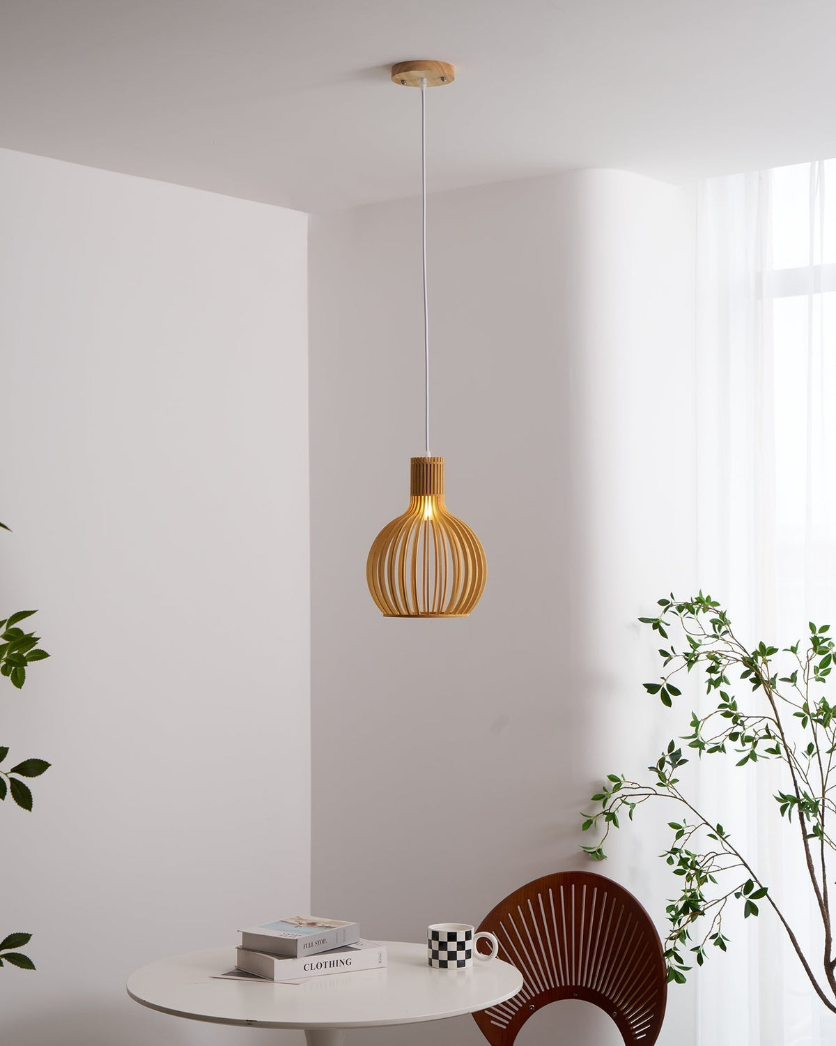 Avenorielle Sculptural Birch Open-Frame Pendant Lamp