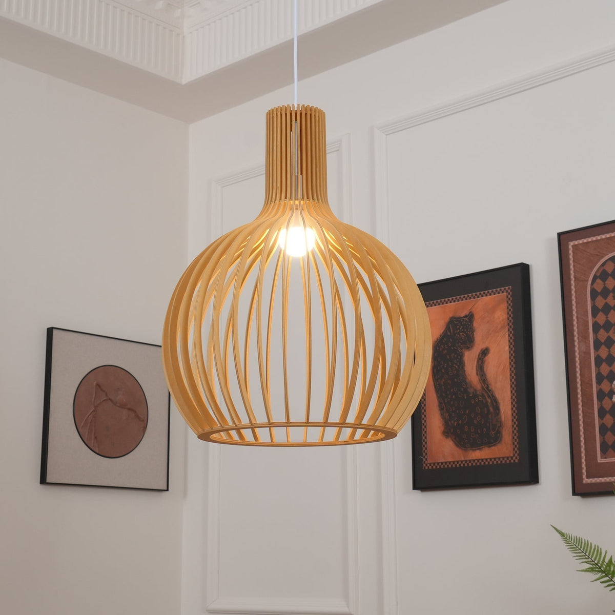 Avenorielle Sculptural Birch Open-Frame Pendant Lamp