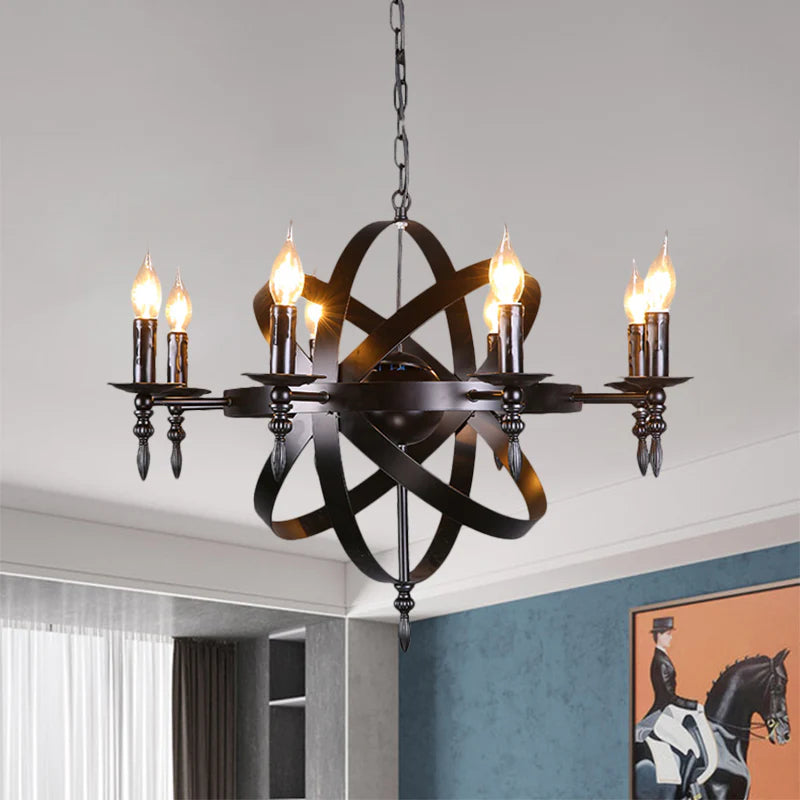 Bupavasu Retro Candle LED Chandelier Metal Glass Black Dining Room