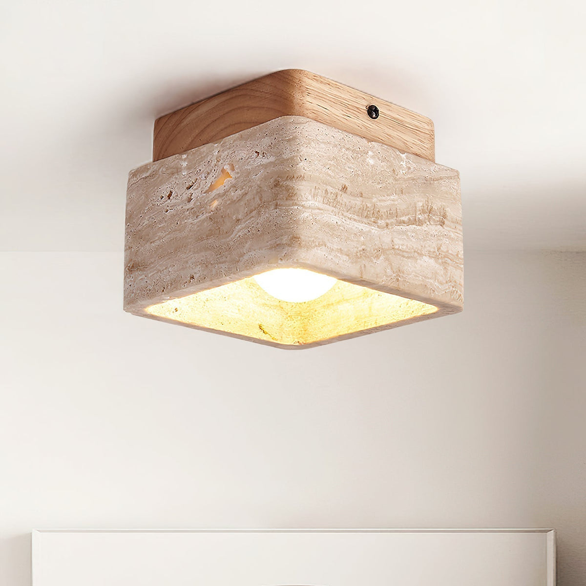 Veloria Ceiling Light Travertine Square Flush Mount