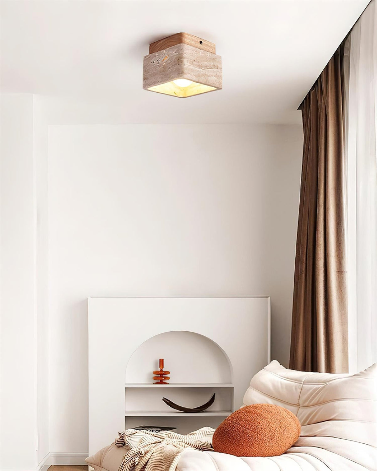 Veloria Ceiling Light Travertine Square Flush Mount