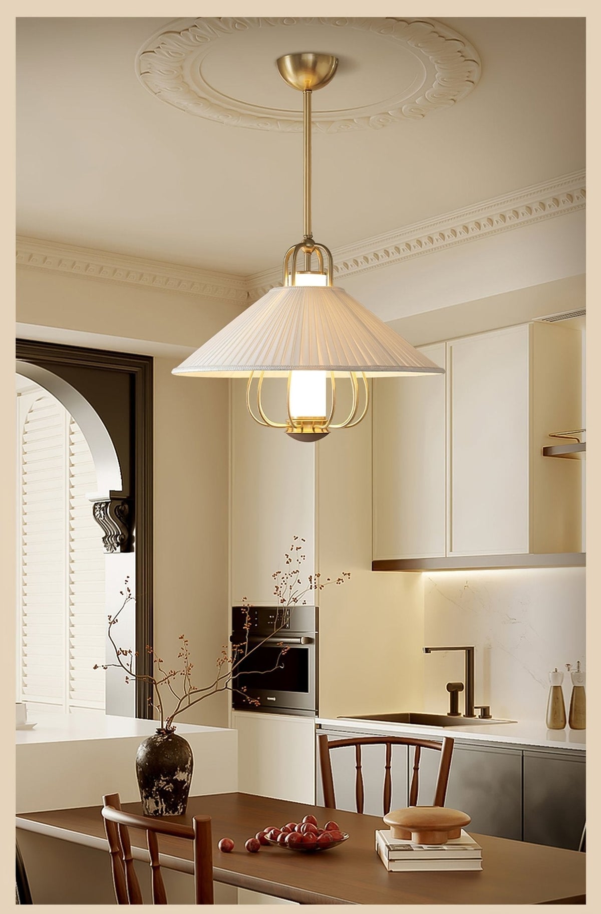 Solisiella Pendant Light Fabric Gold LED Dining