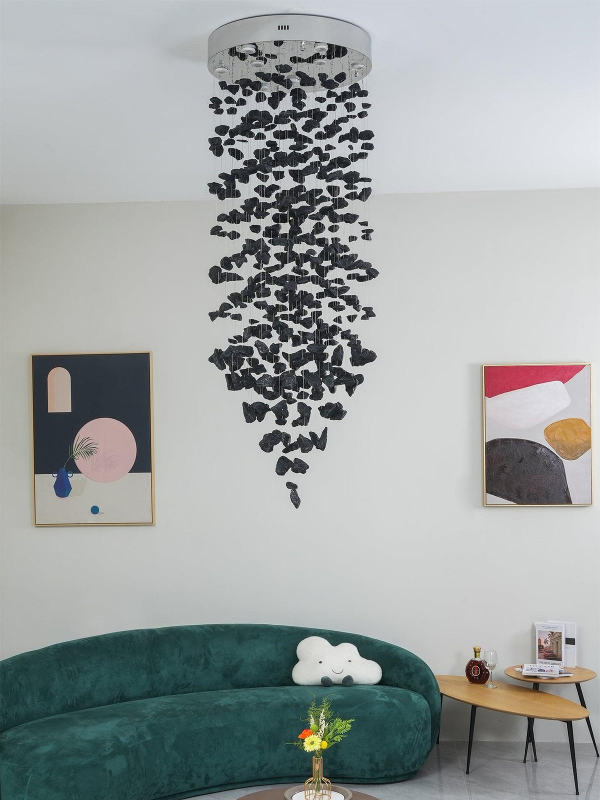Marinelle Charcoal Stone Sculptural Chandelier Letter M to R