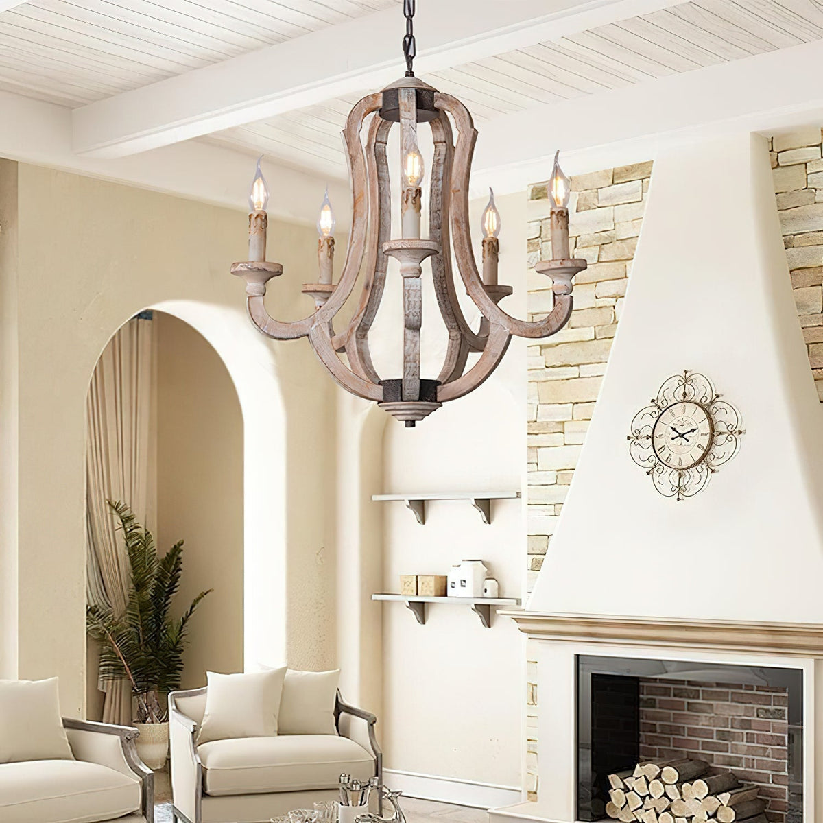 Rinoriel Vintage Industrial Hand-carved Wooden Chandelier
