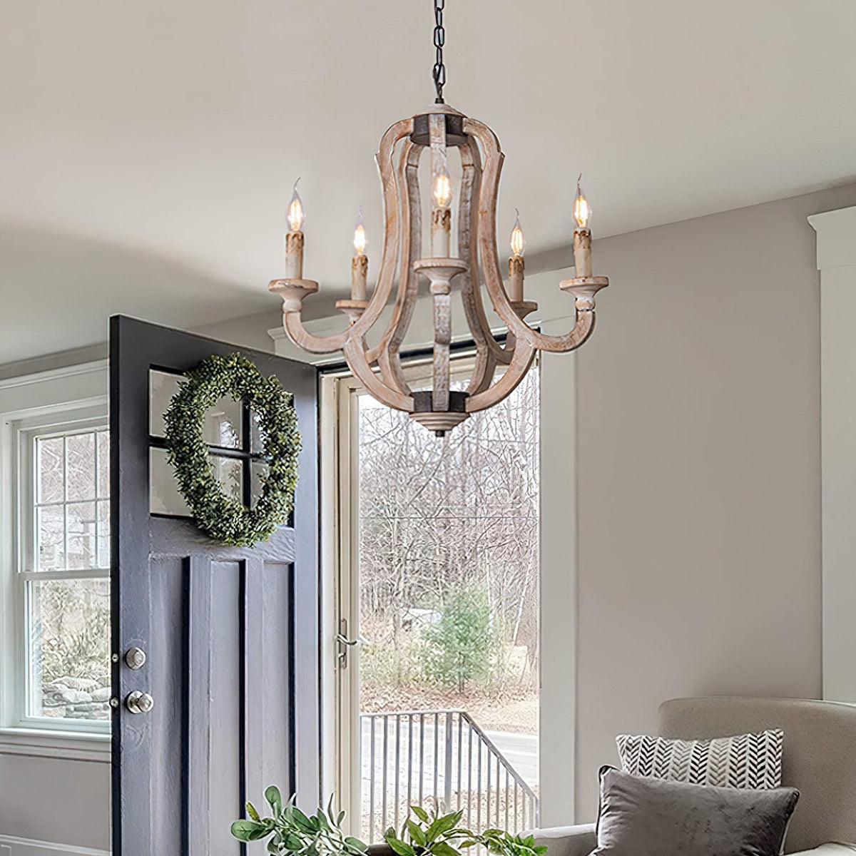 Rinoriel Vintage Industrial Hand-carved Wooden Chandelier