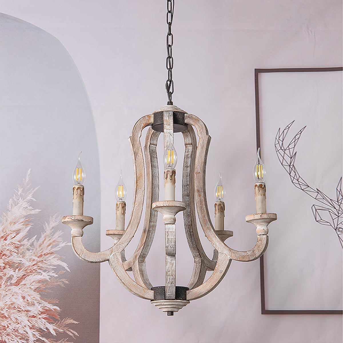 Rinoriel Vintage Industrial Hand-carved Wooden Chandelier