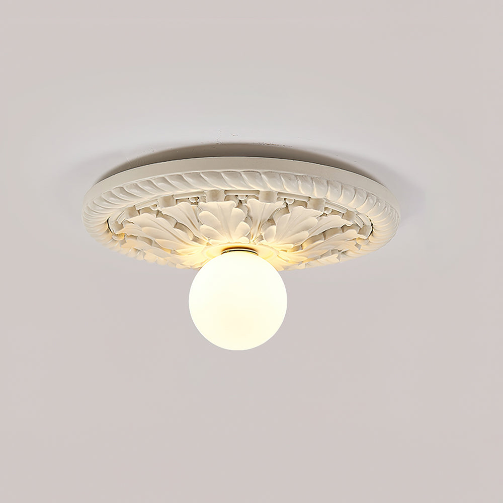 Sira Vintage Carved Wood Flush Mount Ceiling Light