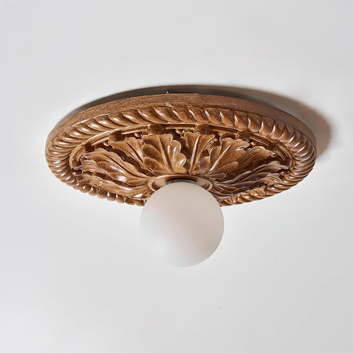 Sira Vintage Carved Wood Flush Mount Ceiling Light