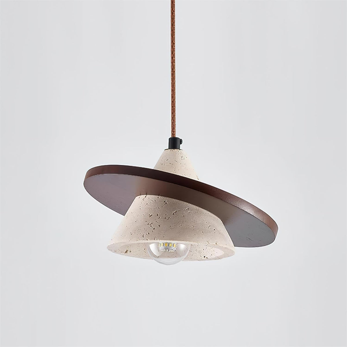 Sereora Pendant Light Wooen Disc Travertine