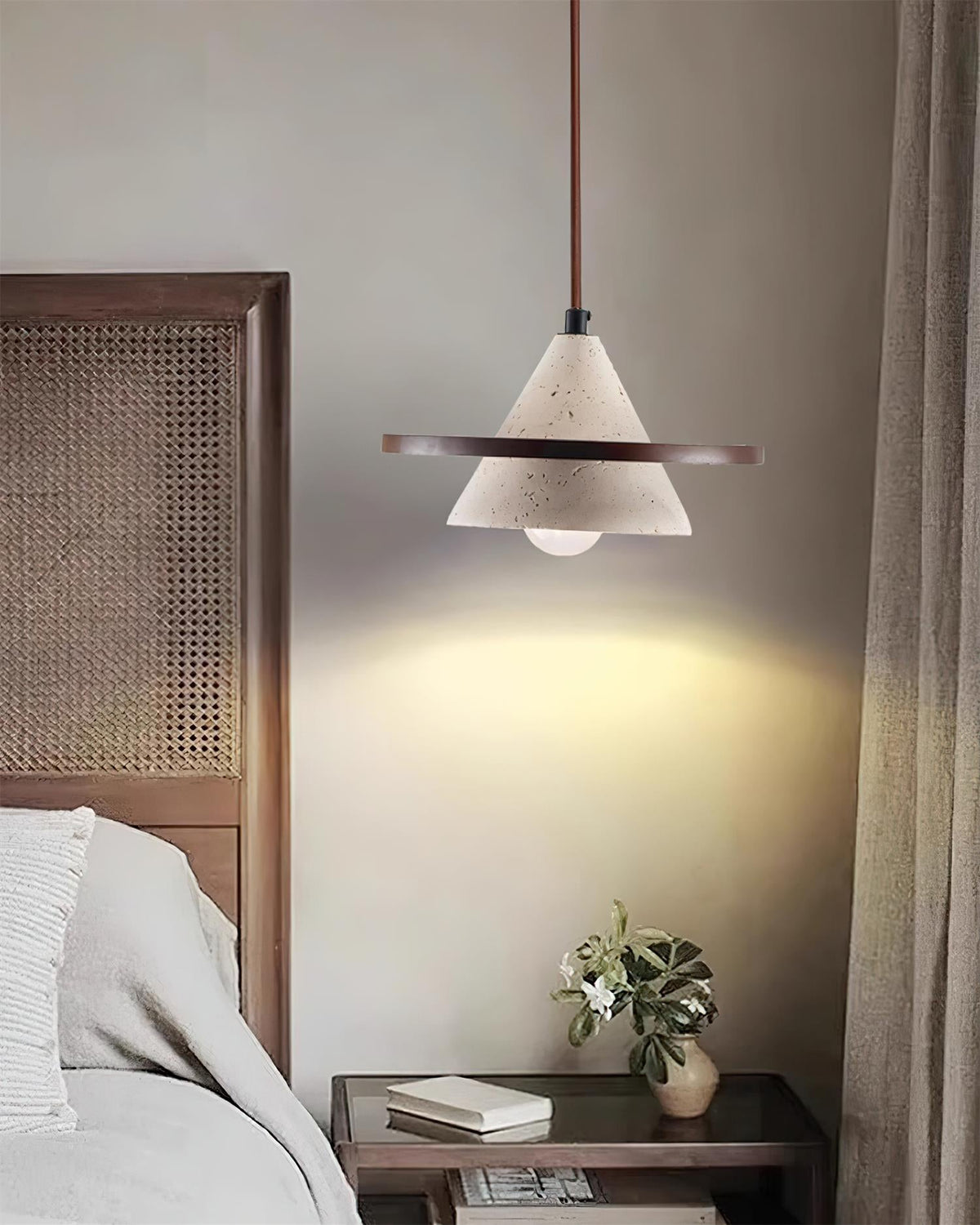 Sereora Pendant Light Wooen Disc Travertine