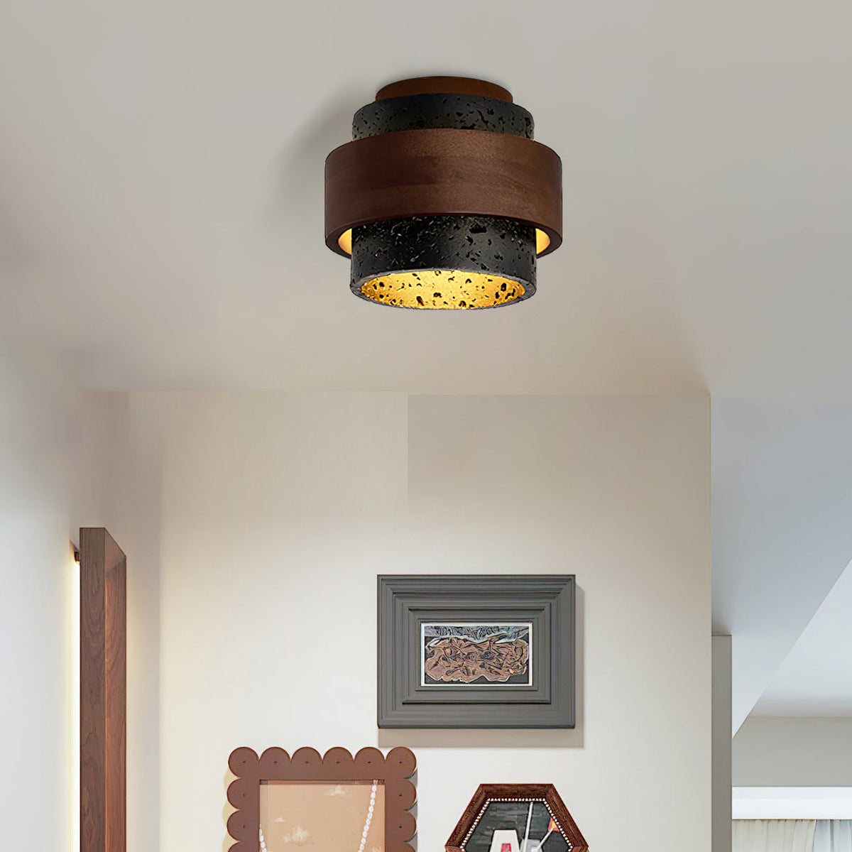 Noruaine Black Travertine Ceiling Light