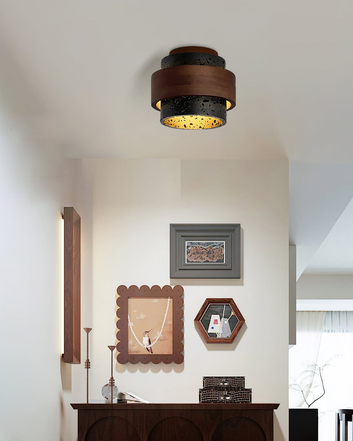 Noruaine Black Travertine Ceiling Light