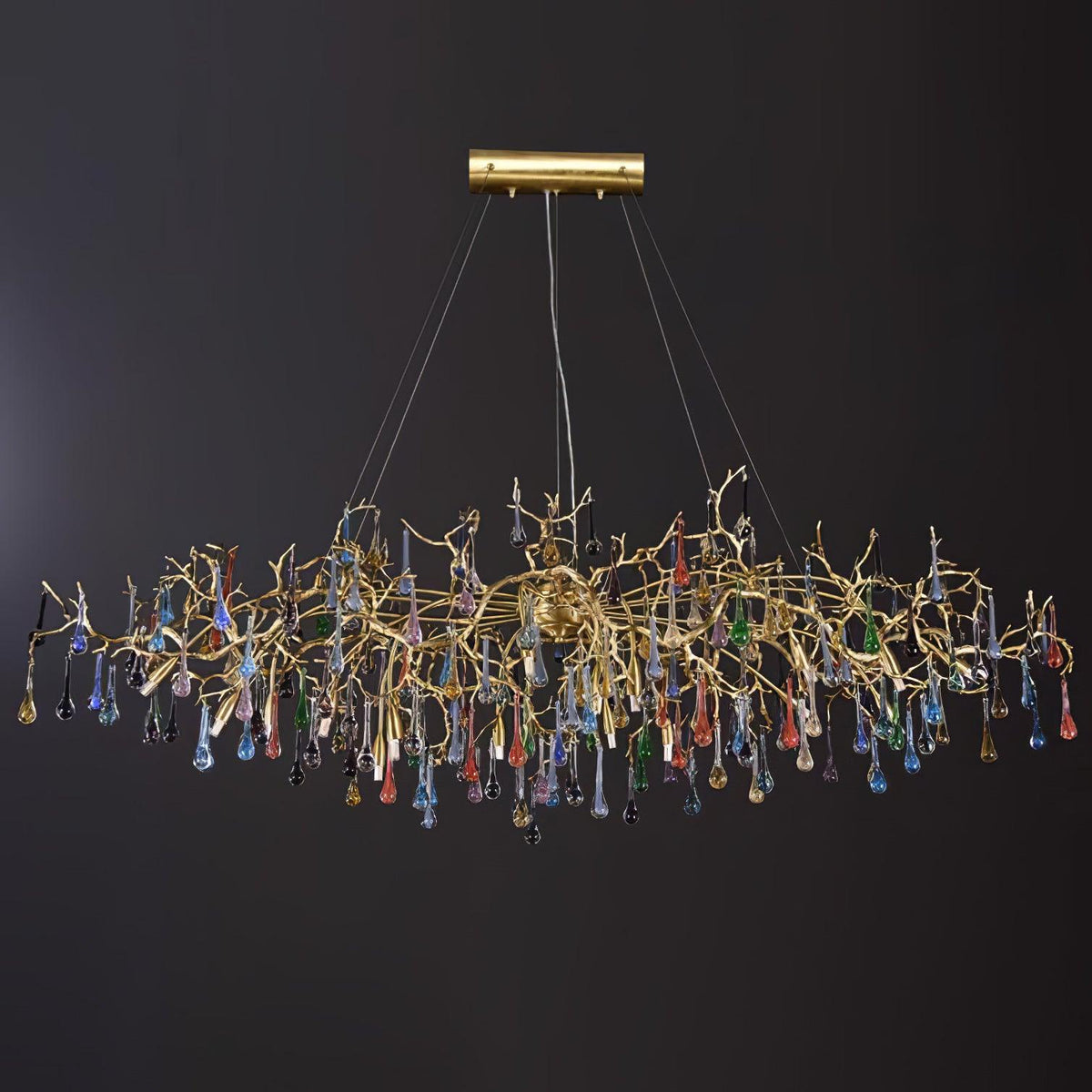 Sytheir Colorful Raindrop Branch Brass Crystal Chandelier
