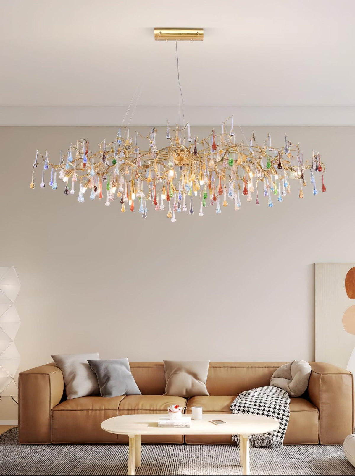 Sytheir Colorful Raindrop Branch Brass Crystal Chandelier