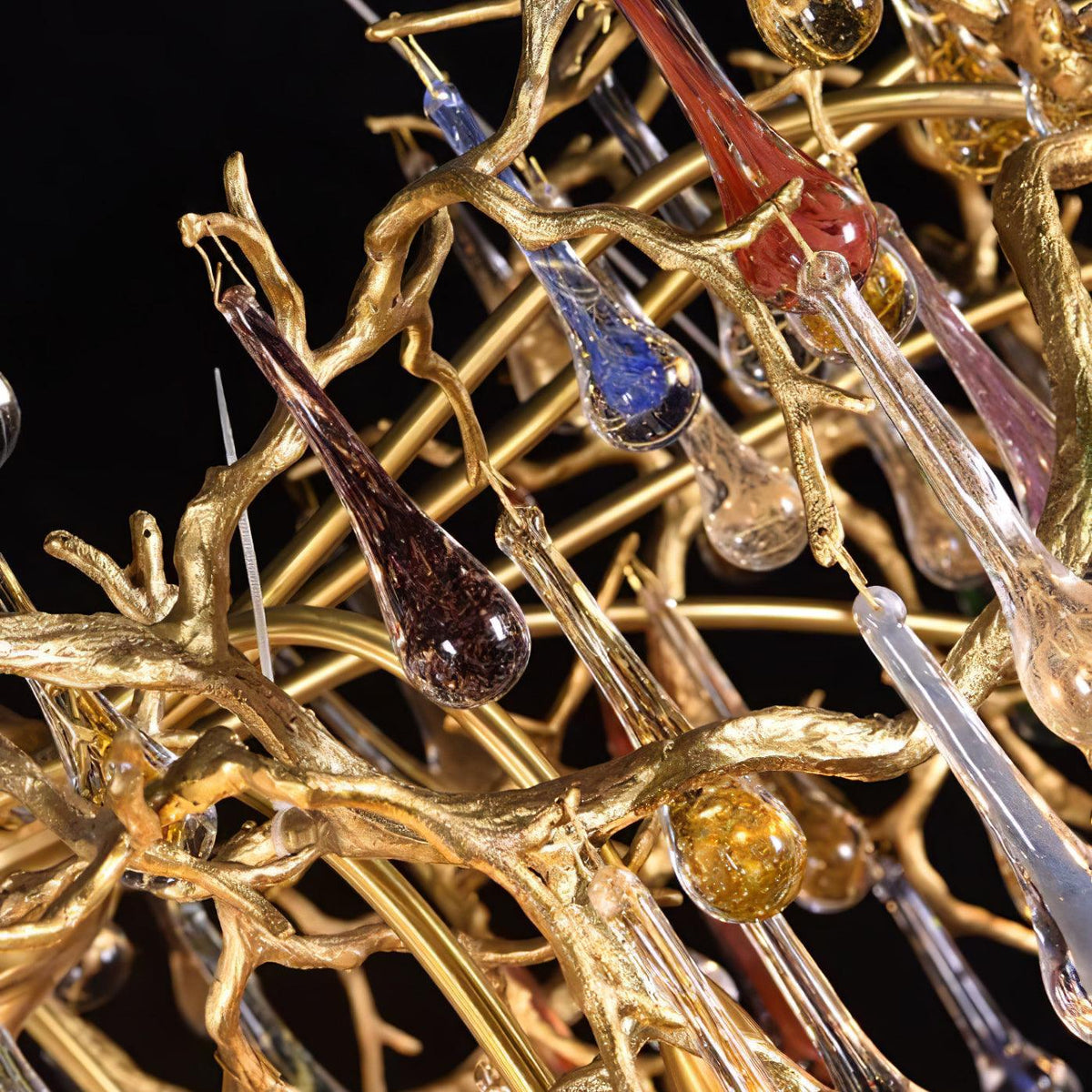 Sytheir Colorful Raindrop Branch Brass Crystal Chandelier