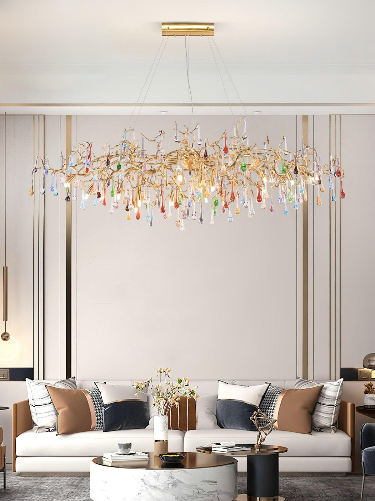 Sytheir Colorful Raindrop Branch Brass Crystal Chandelier