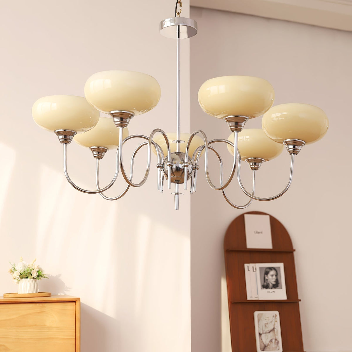 Nidorot Vintage LED Metal Multi Lampshade Creamy White Yellow Bulbs Luxury Bedroom Living Room Pendant Light, Gold/Chrome