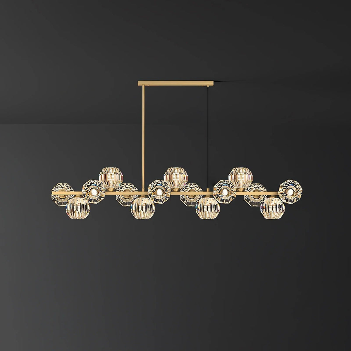 Giliden Modern LED Long Linear Metal Brass Multi Crystal Glass Globe Living/Dining Room Pendant Light