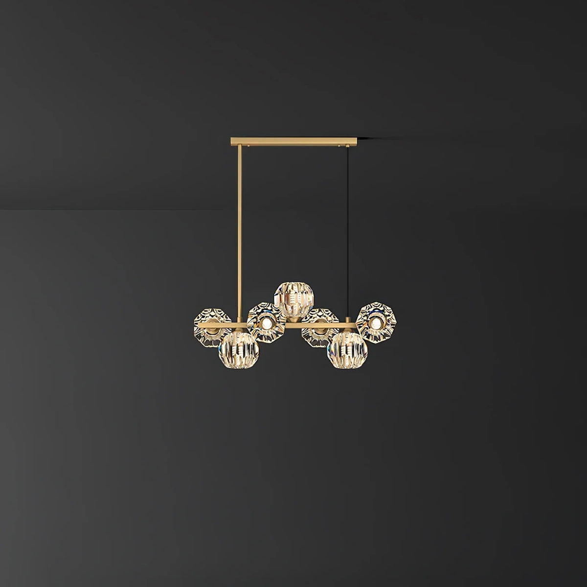 Giliden Modern LED Long Linear Metal Brass Multi Crystal Glass Globe Living/Dining Room Pendant Light