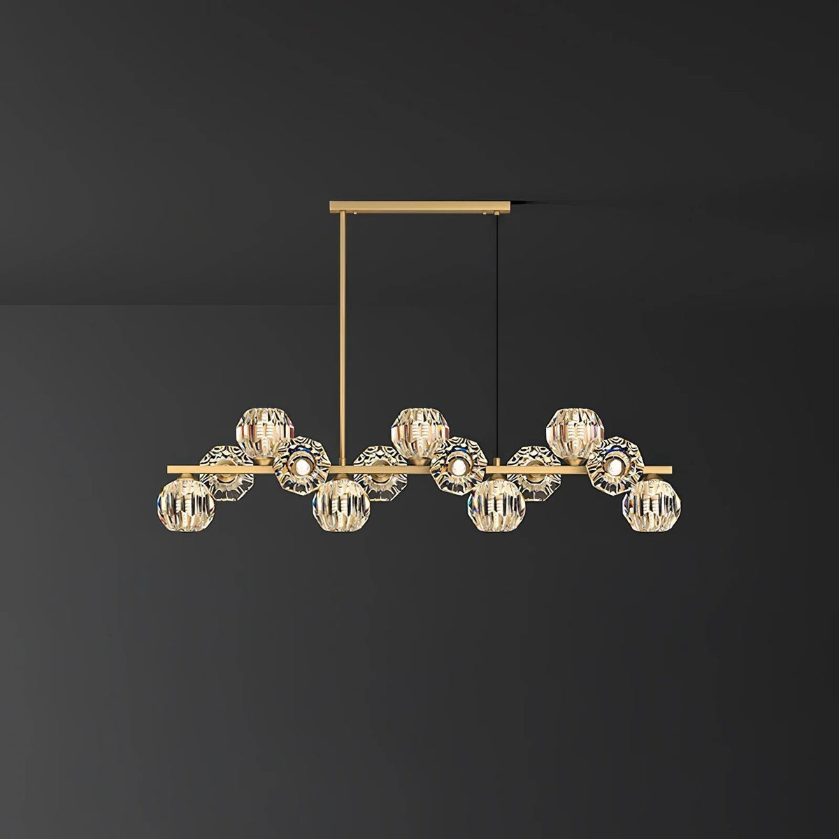 Giliden Modern LED Long Linear Metal Brass Multi Crystal Glass Globe Living/Dining Room Pendant Light