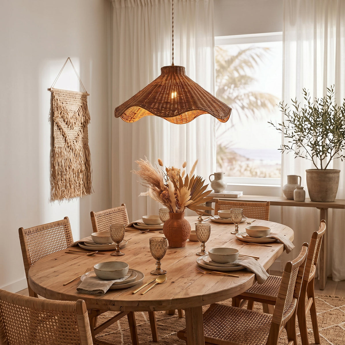 Wavelle Sculptural Rattan Pendant Light