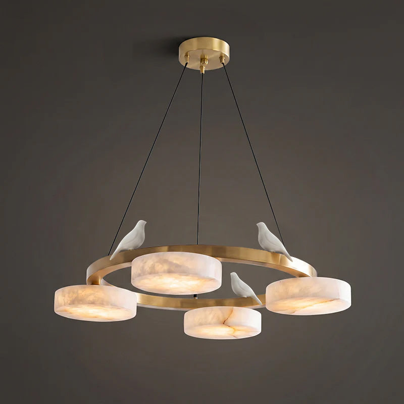 Nivaian Bird Round Alabaster Chandelier