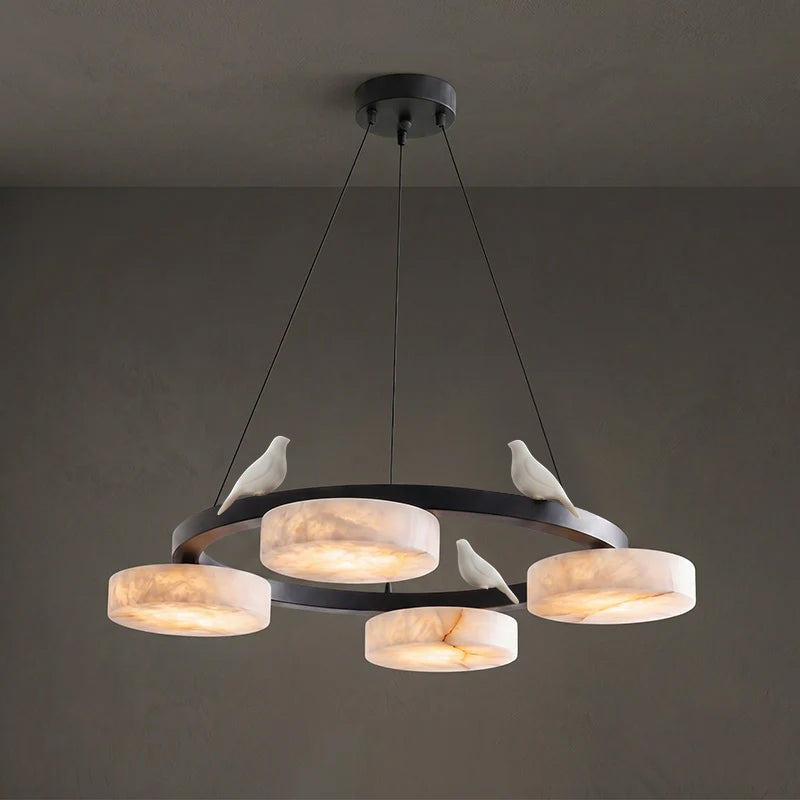 Nivaian Bird Round Alabaster Chandelier