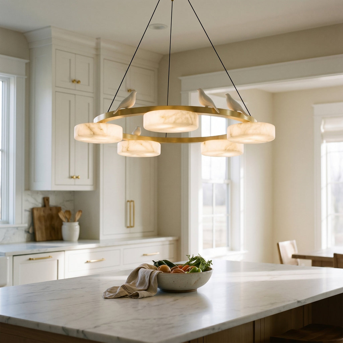 Nivaian Bird Round Alabaster Chandelier