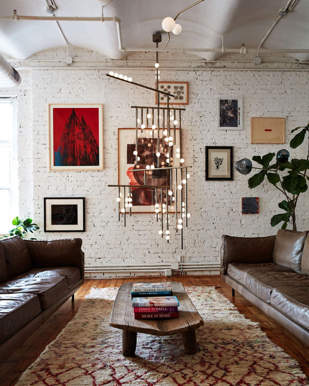 Bara Geometric Brass Linear Pendant Light Chandelier