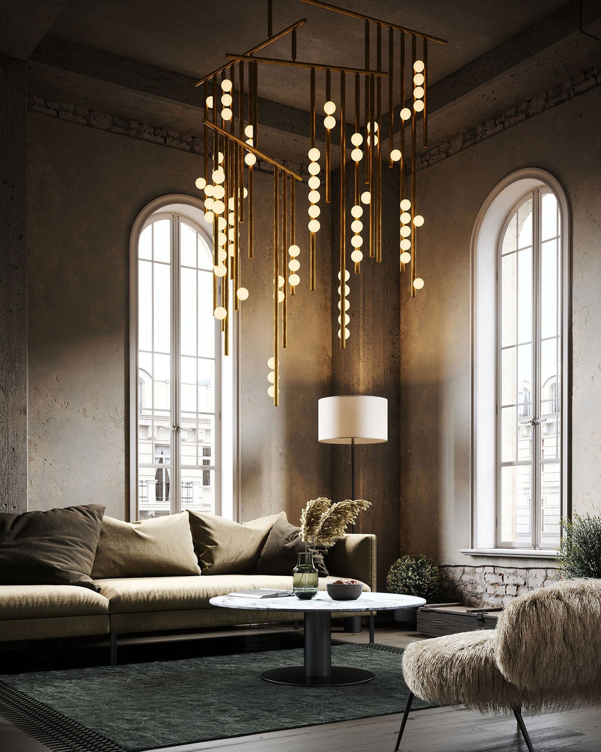 Bara Geometric Brass Linear Pendant Light Chandelier