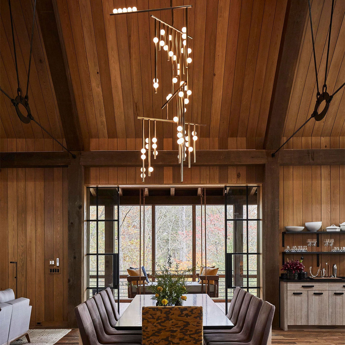 Bara Geometric Brass Linear Pendant Light Chandelier