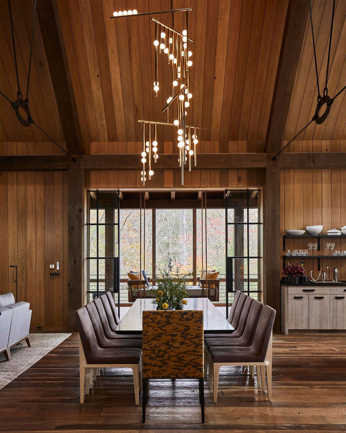 Bara Geometric Brass Linear Pendant Light Chandelier